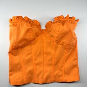 I.AM.GIA Bright Orange Ruffle-Trim Bustier Top